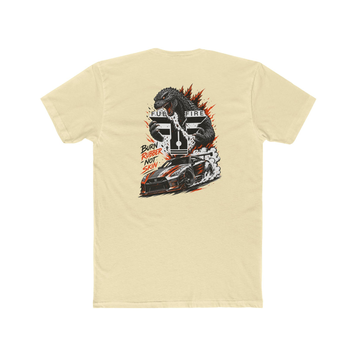 Godzilla Racing Tee – "Burn Rubber Not Skin" R35 Monster Car Graphic T-Shirt