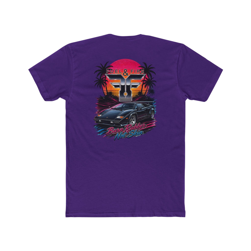 Retro Sunset Sports Car Tee — 'Fuel & Fire' Vintage Palm Beach Graphic