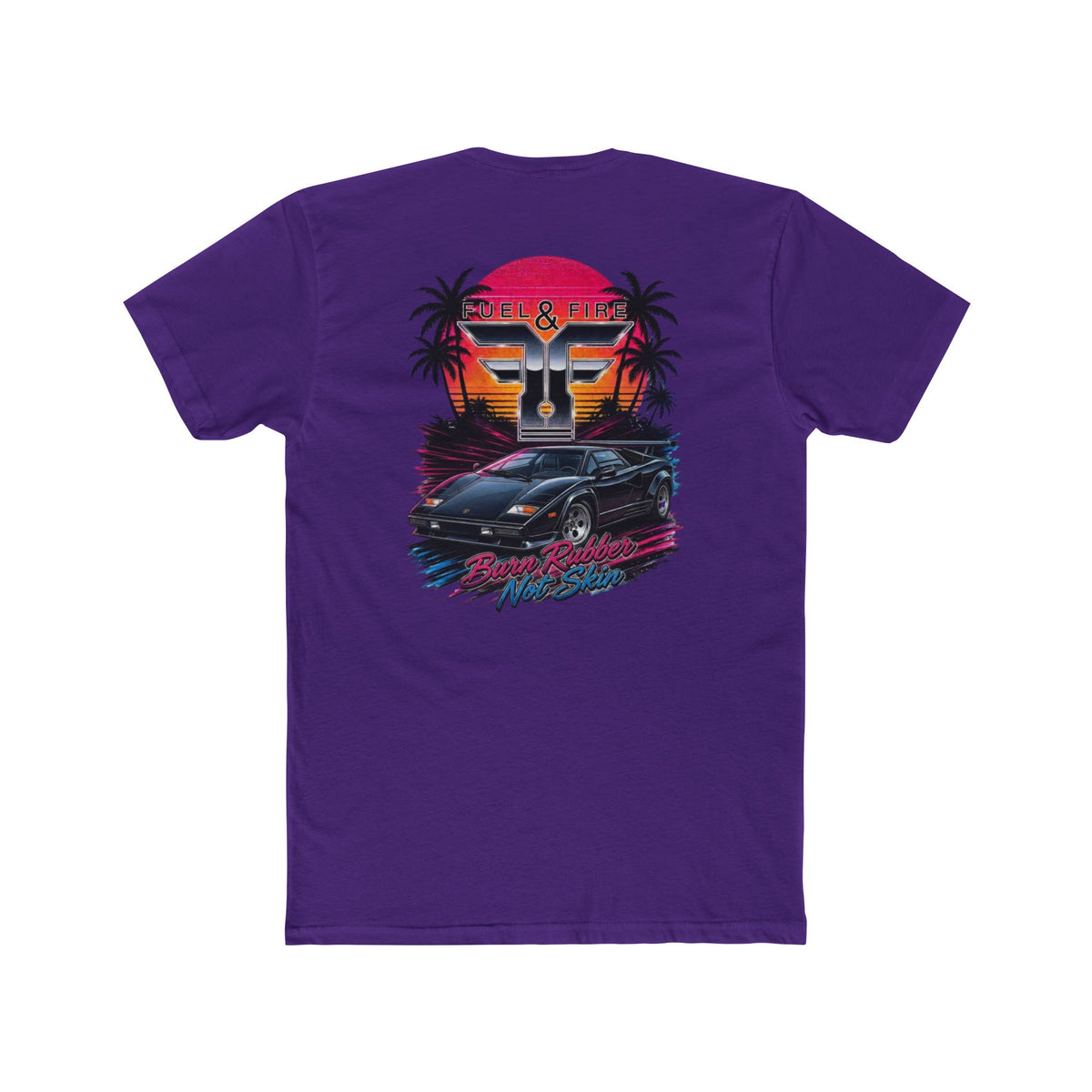 Retro Sunset Sports Car Tee — 'Fuel & Fire' Vintage Palm Beach Graphic