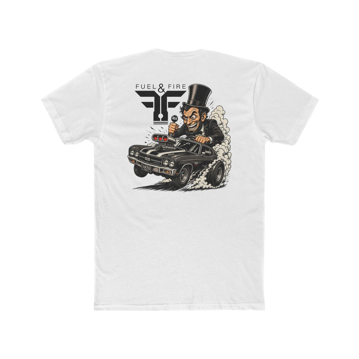Fuel & Fire Muscle Car Tee — Honest Abe Hot Rod Graphic T-Shirt