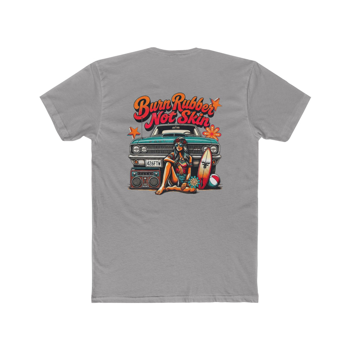Retro Surf  Hemi Dart Tee — "Burn Rubber Not Skin" Classic Beach Graphic Shirt