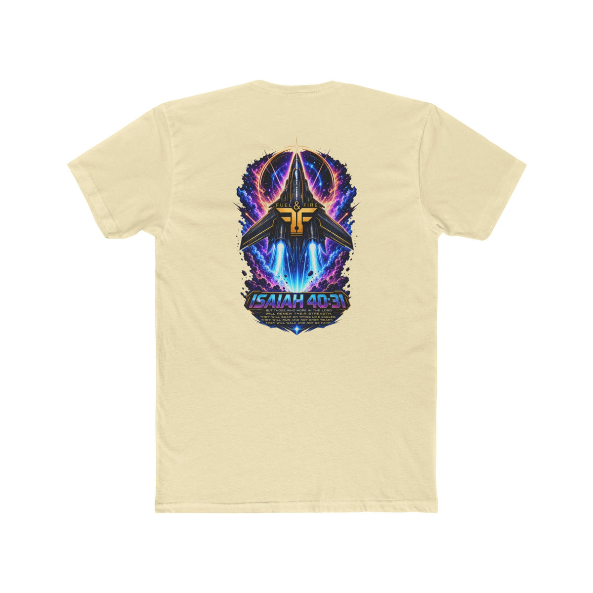 Isaiah 40:31 Christian Tee — Angelic Wings Neon Scripture Shirt