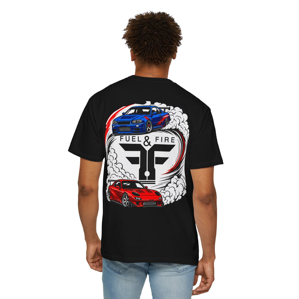 Fuel & Fire Car Graphic T-Shirt — Drift Racing Muscle Car Tee