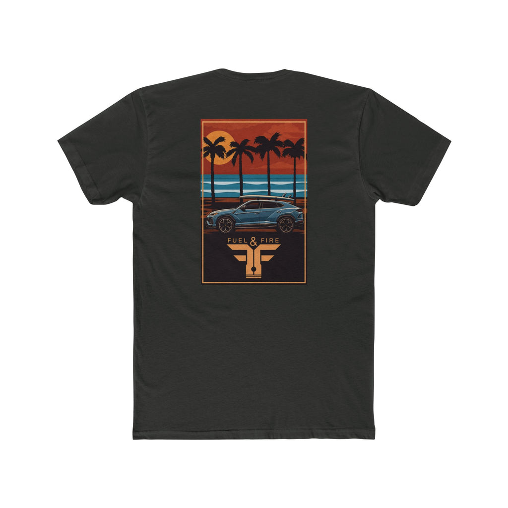 Tropical Sunset Urus Tee — Palm Beach Retro Muscle Car Graphic T-Shirt