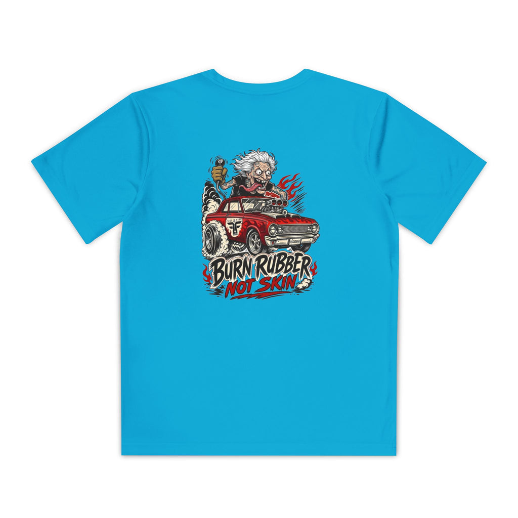 Youth Competitor Tee — 'Burn Rubber Not Skin' Racing Graphic Shirt