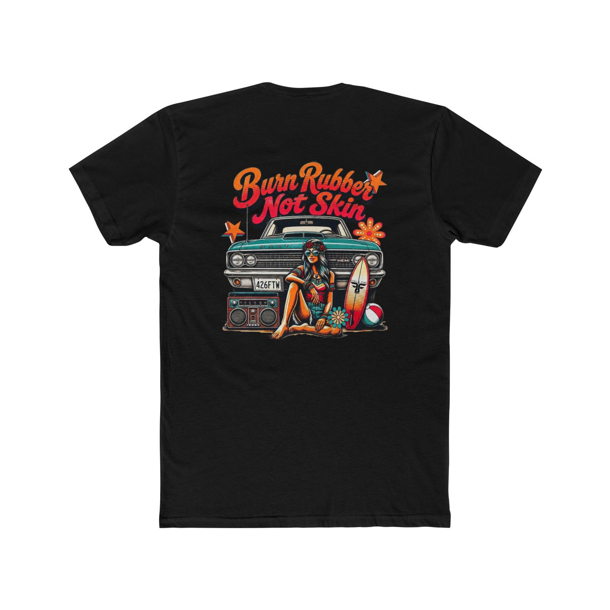 Retro Surf  Hemi Dart Tee — "Burn Rubber Not Skin" Classic Beach Graphic Shirt