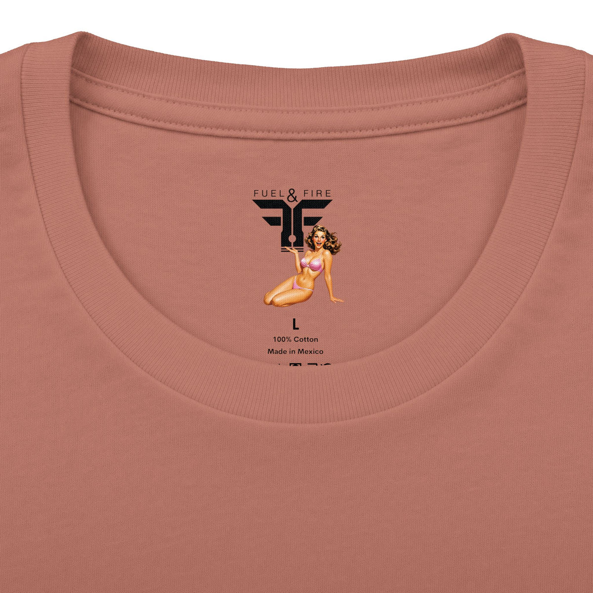 Fuel & Fire Retro Beach Tee — Vintage Car, Palm Trees & Pin-Up Graphic
