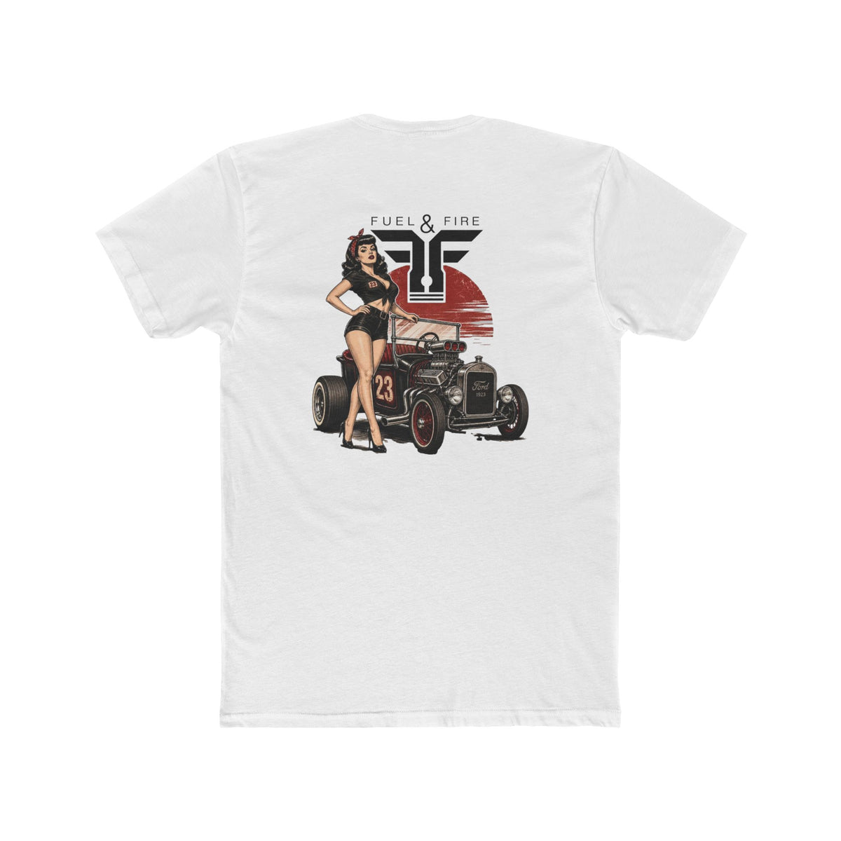 Fuel & Fire Pinup Hot Rod Tee — Retro Pin-up Car Graphic T-Shirt