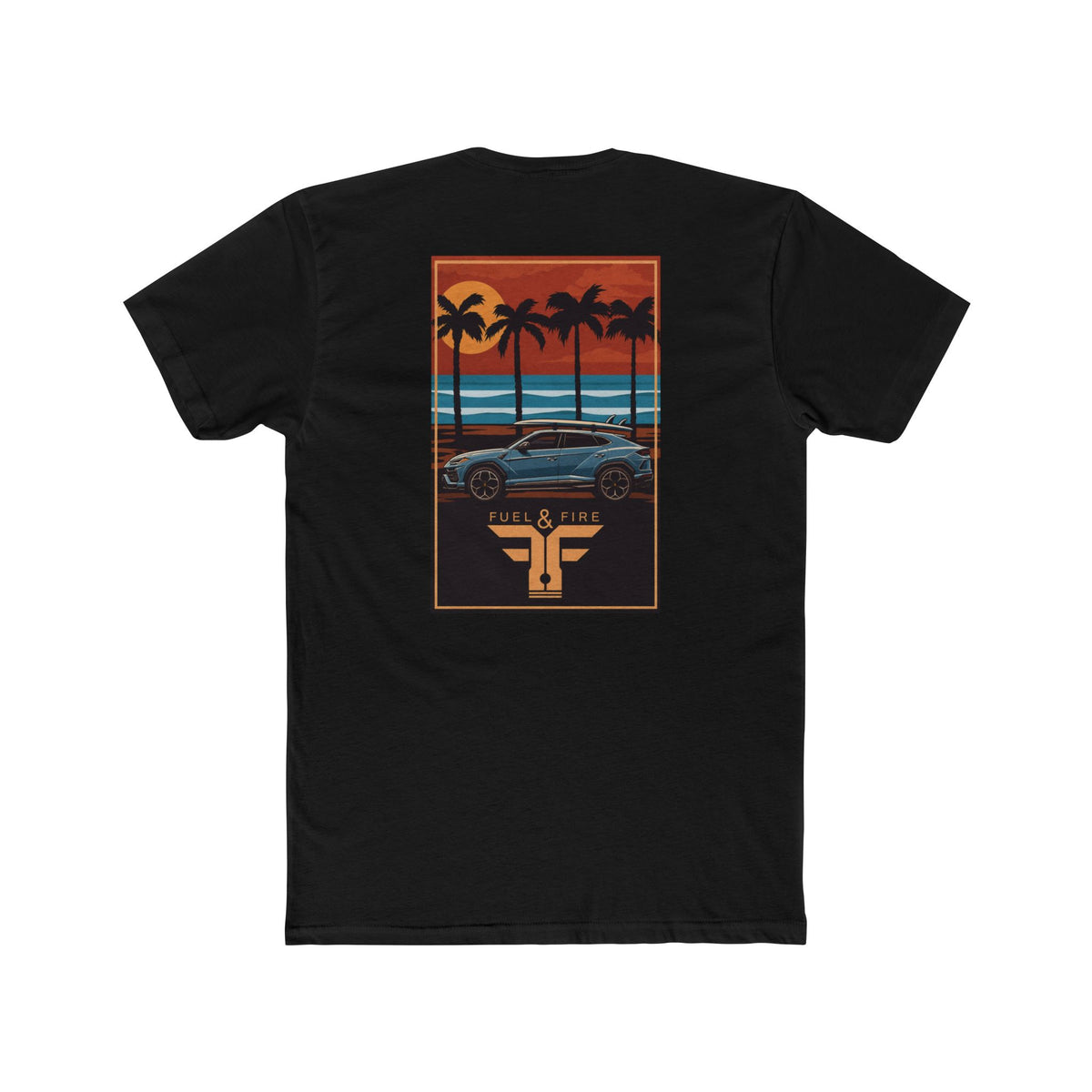 Tropical Sunset Urus Tee — Palm Beach Retro Muscle Car Graphic T-Shirt