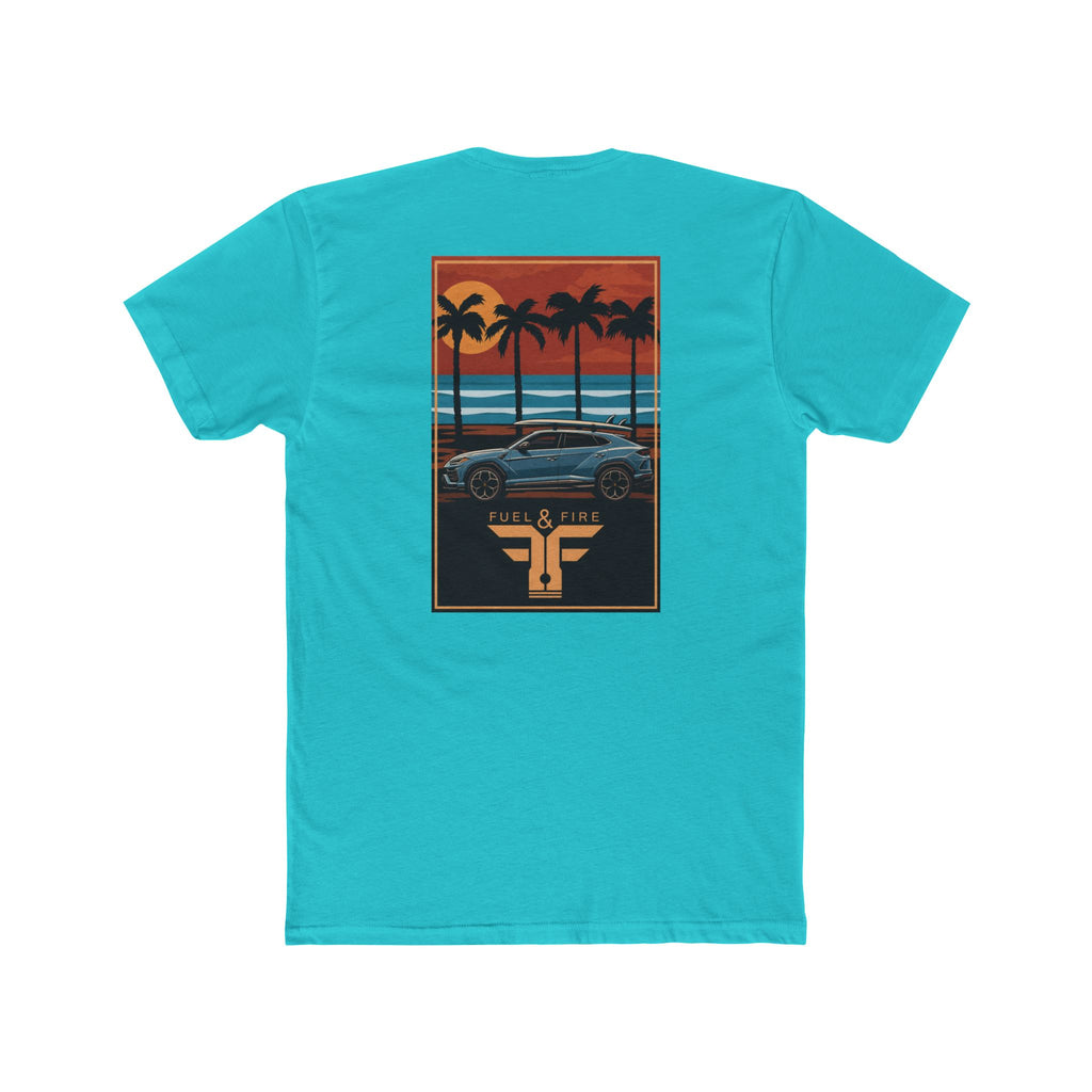Tropical Sunset Urus Tee — Palm Beach Retro Muscle Car Graphic T-Shirt