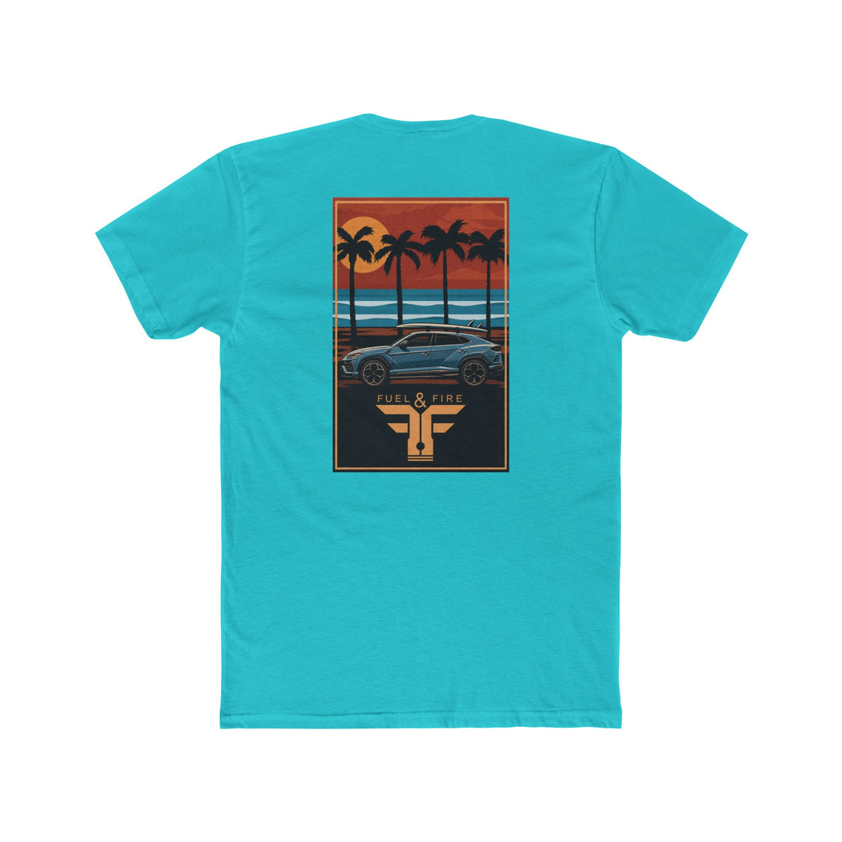 Tropical Sunset Urus Tee — Palm Beach Retro Muscle Car Graphic T-Shirt