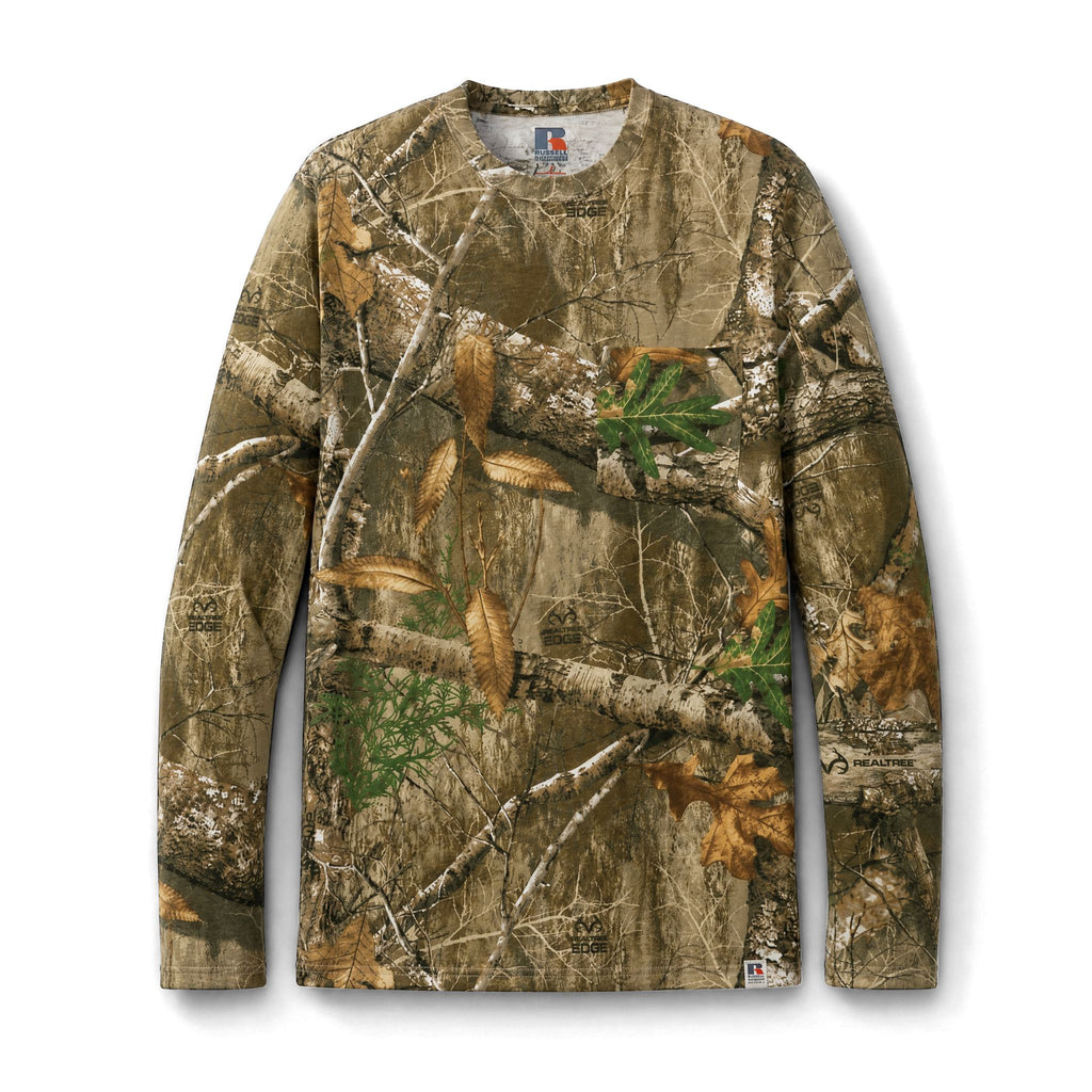 Camo Long Sleeve Tee — Realtree Pocket Shirt with Orange "Fuel & Fire" Logo