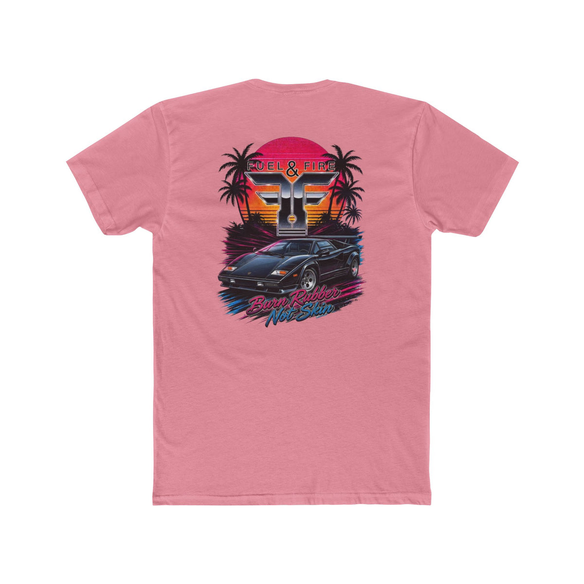Retro Sunset Sports Car Tee — 'Fuel & Fire' Vintage Palm Beach Graphic