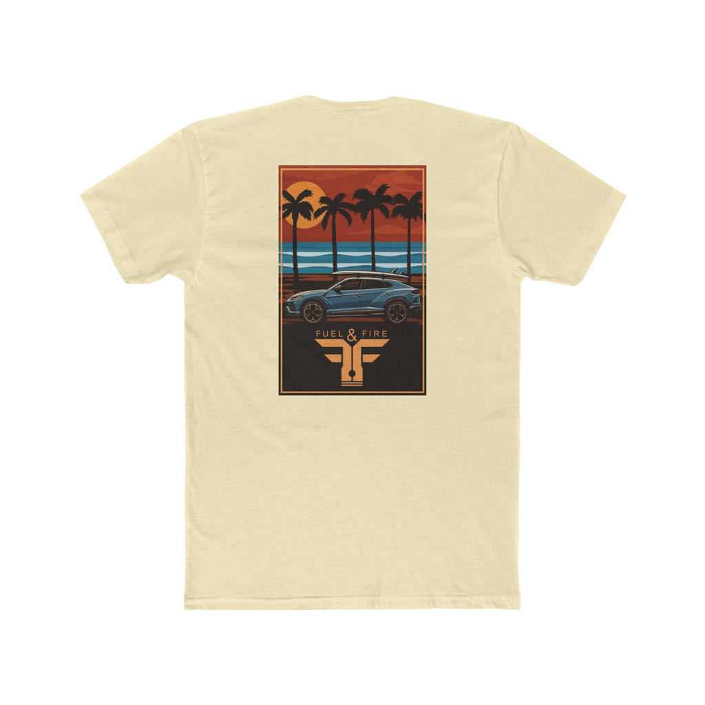 Tropical Sunset Urus Tee — Palm Beach Retro Muscle Car Graphic T-Shirt