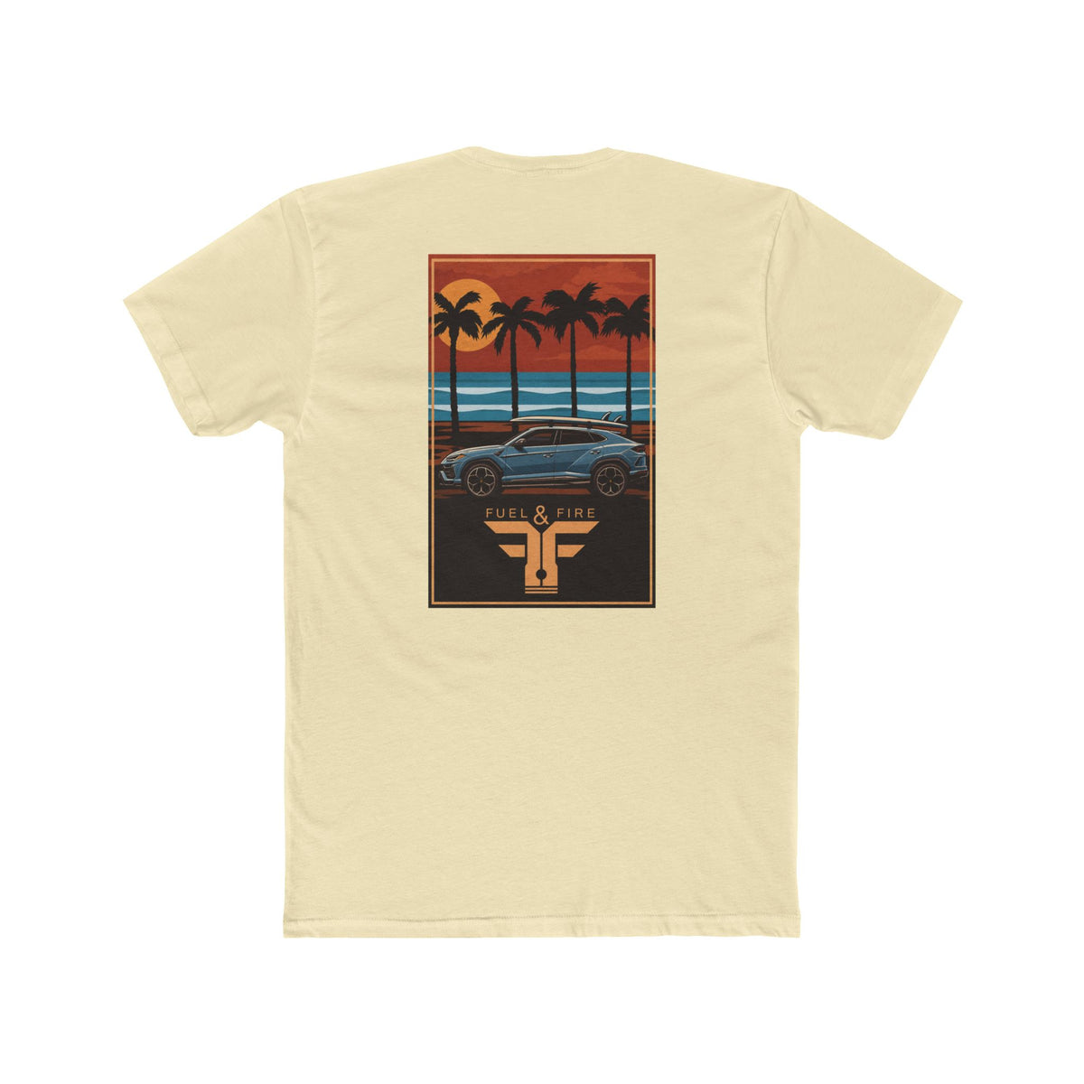 Tropical Sunset Urus Tee — Palm Beach Retro Muscle Car Graphic T-Shirt
