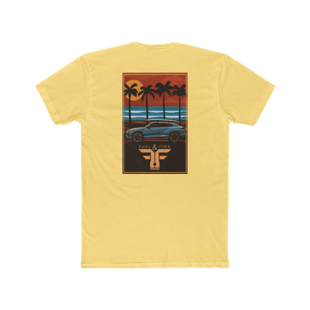 Tropical Sunset Urus Tee — Palm Beach Retro Muscle Car Graphic T-Shirt