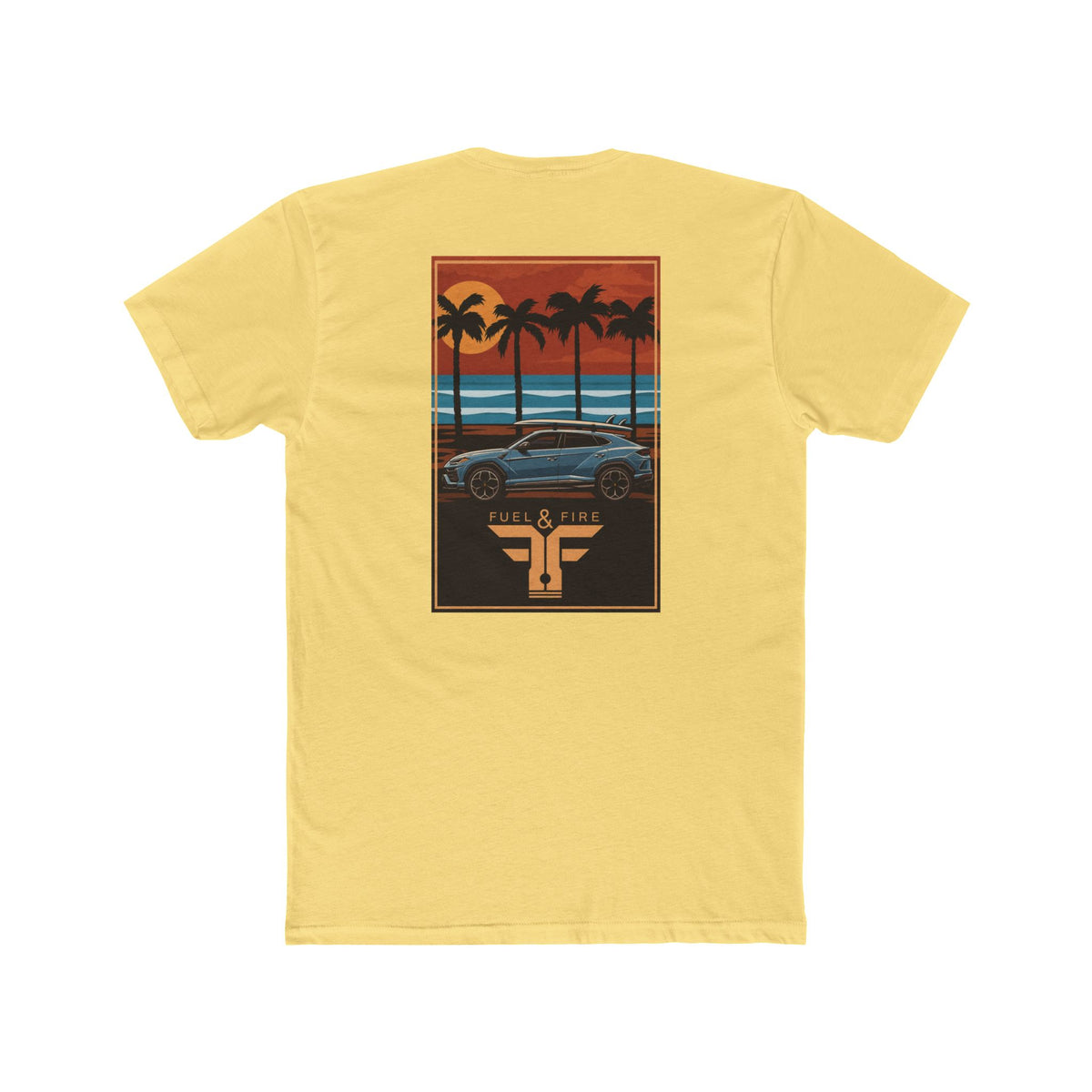 Tropical Sunset Urus Tee — Palm Beach Retro Muscle Car Graphic T-Shirt