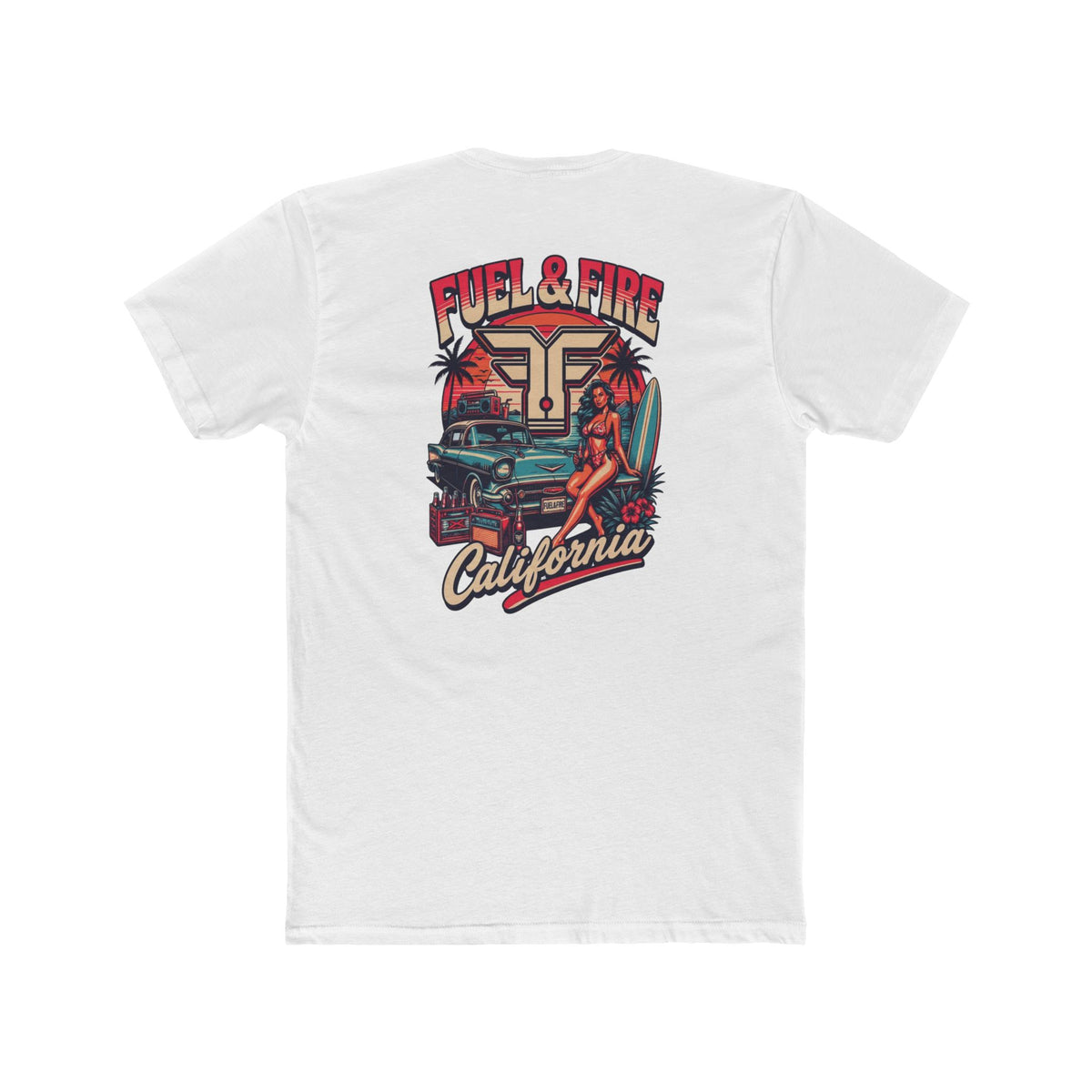 Fuel & Fire California Tee — Vintage Surf Car Graphic Cotton T‑Shirt
