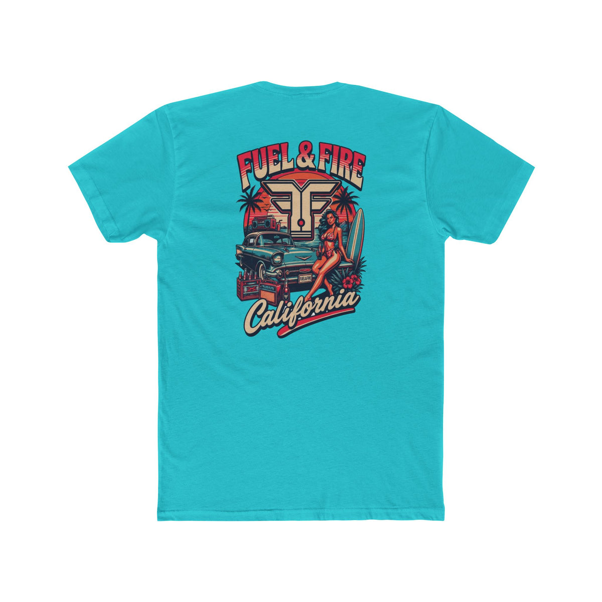 Fuel & Fire California Tee — Vintage Surf Car Graphic Cotton T‑Shirt