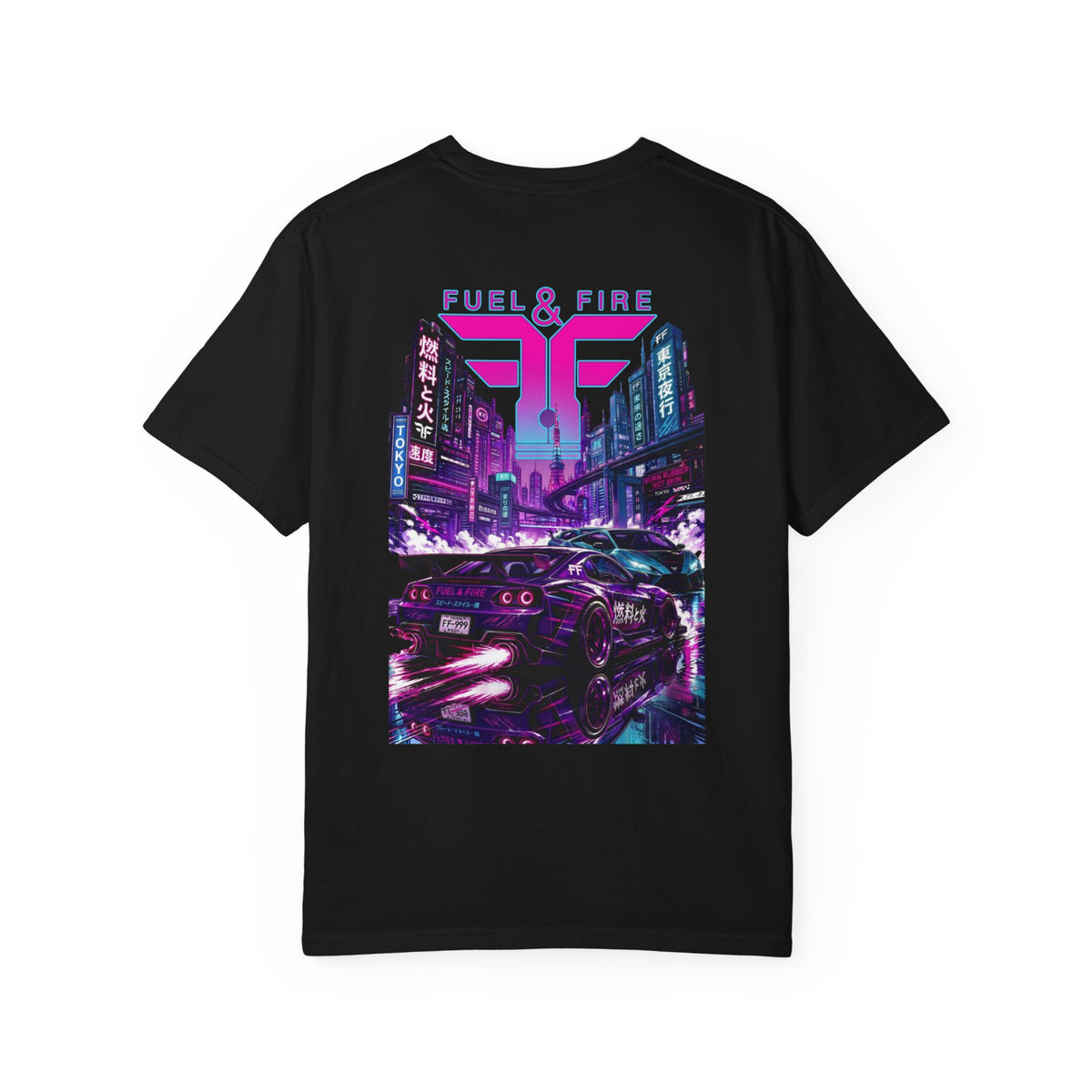 Fuel & Fire Neon Drift T-Shirt — Retro Cyberpunk Car Graphic Tee