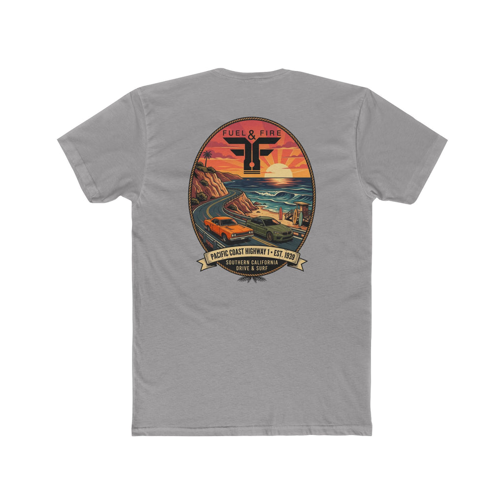 Fuel & Fire Pacific Coast Roadtrip T-Shirt — Road Runner vs M5 Sunset Beach Graphic Tee
