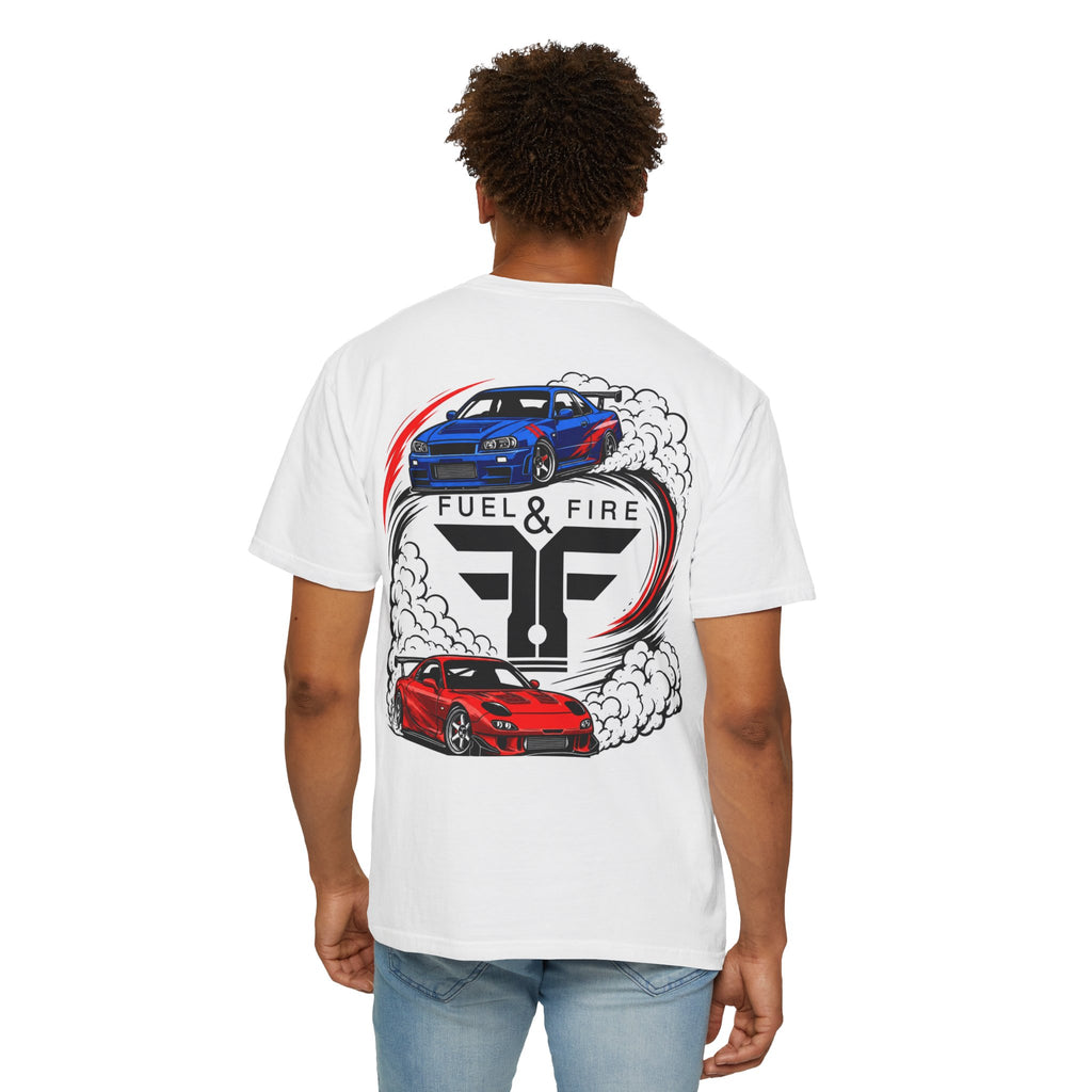 Fuel & Fire Car Graphic T-Shirt — Drift Racing Muscle Car Tee