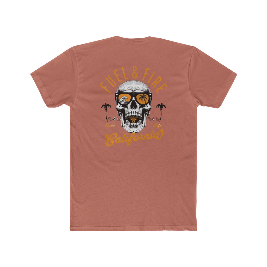 California Skull Tee - "Fuel & Fire" Retro Palm-Tree Graphic Cotton T-Shirt