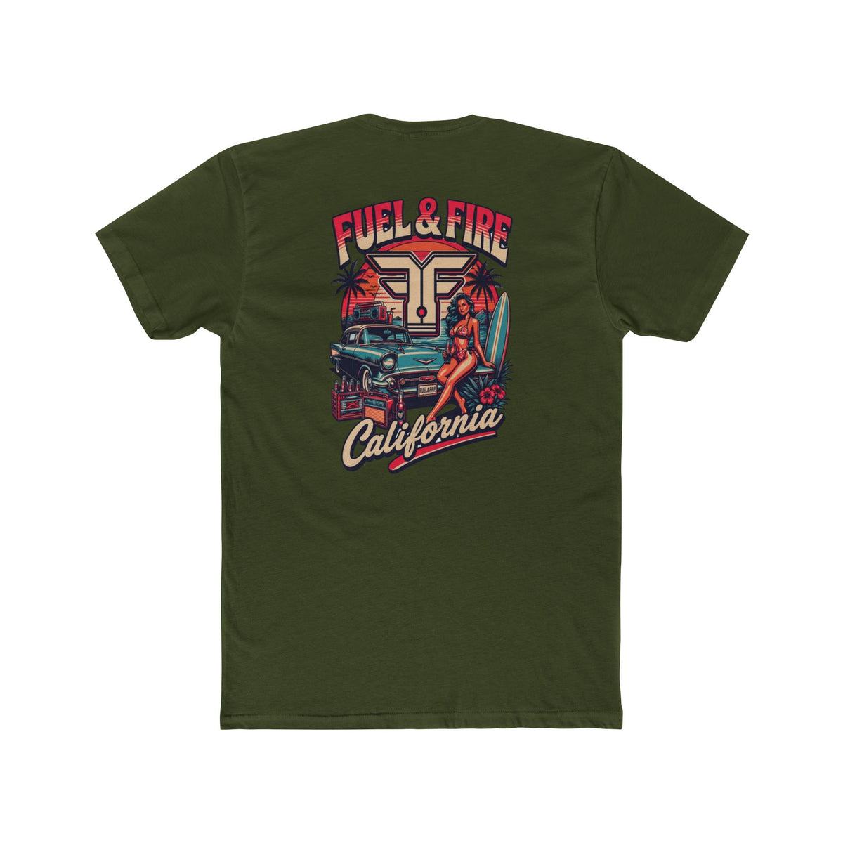 Fuel & Fire California Tee — Vintage Surf Car Graphic Cotton T‑Shirt