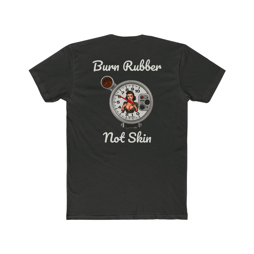 Burn Rubber Not Skin Graphic Tee — Pinup Tachometer Shirt
