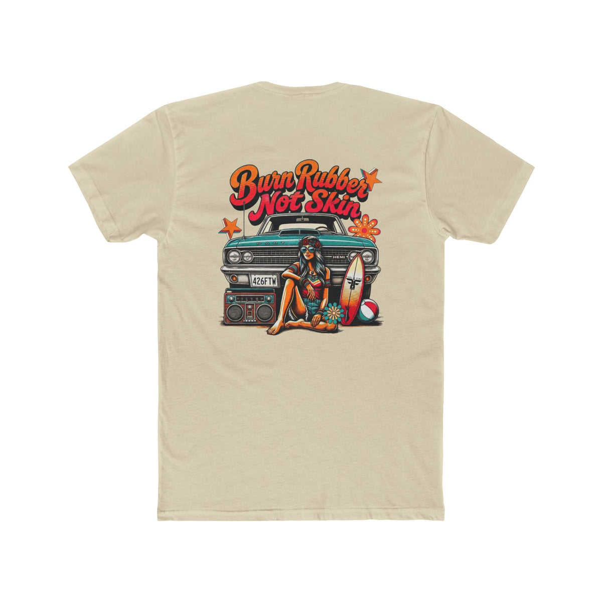 Retro Surf  Hemi Dart Tee — "Burn Rubber Not Skin" Classic Beach Graphic Shirt