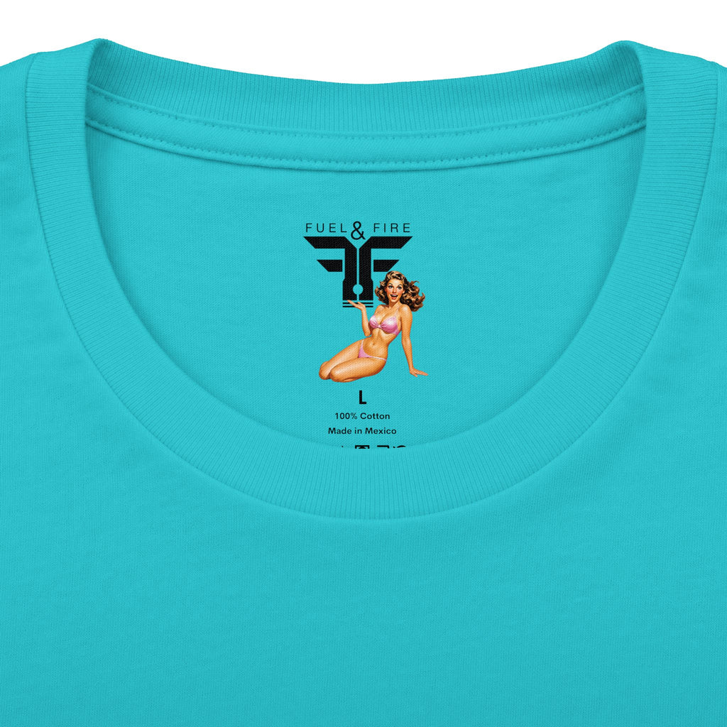 Fuel & Fire Pinup Hot Rod Tee — Retro Pin-up Car Graphic T-Shirt