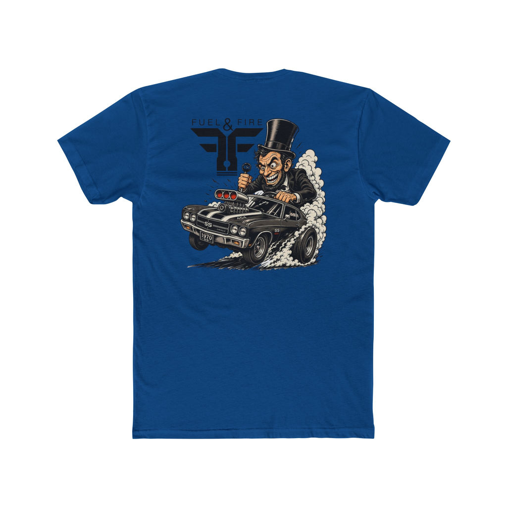 Fuel & Fire Muscle Car Tee — Honest Abe Hot Rod Graphic T-Shirt