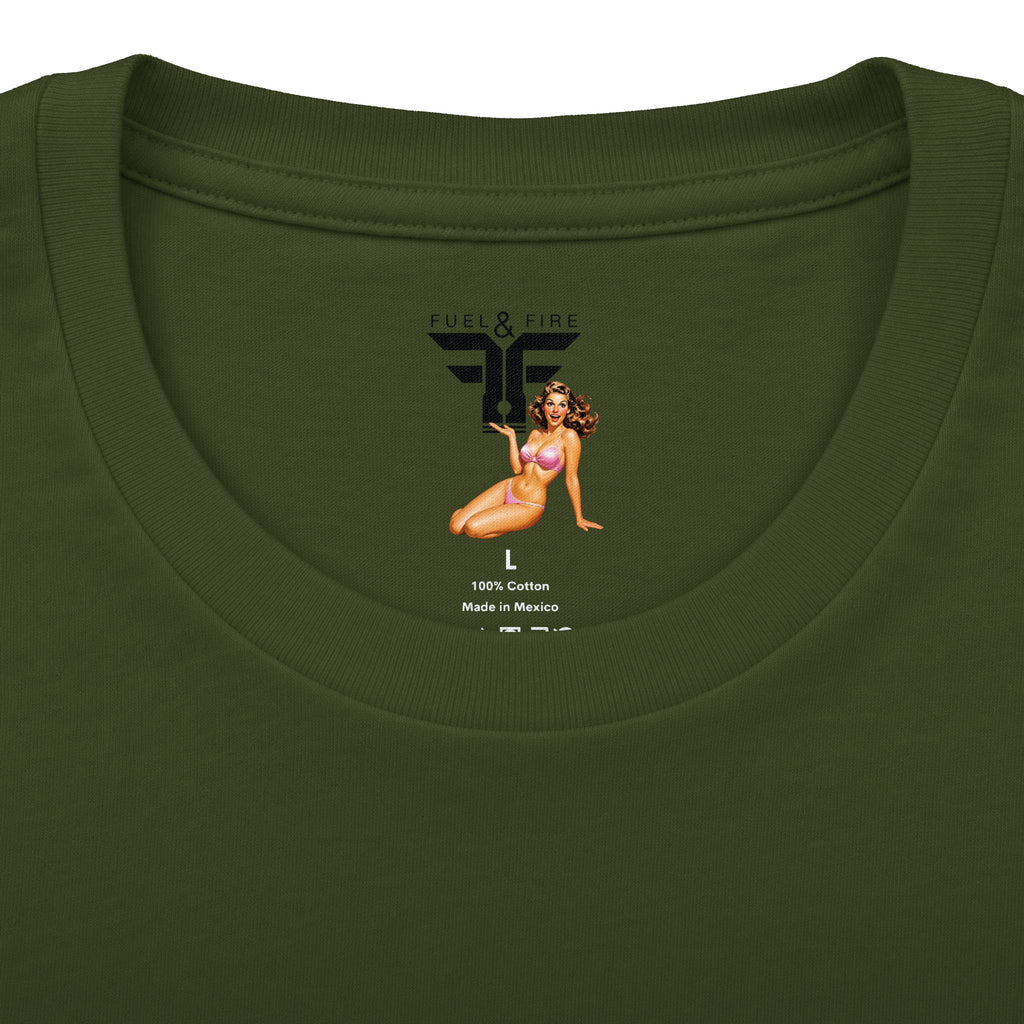 Fuel & Fire Pinup Hot Rod Tee — Retro Pin-up Car Graphic T-Shirt