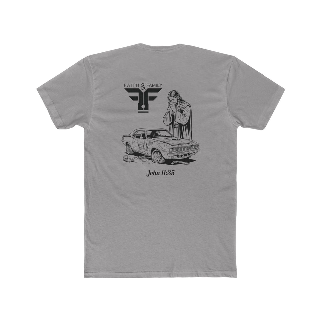 Faith & Family Muscle Car Tee  — John 11:35 Cuda Prayer Graphic T‑Shirt