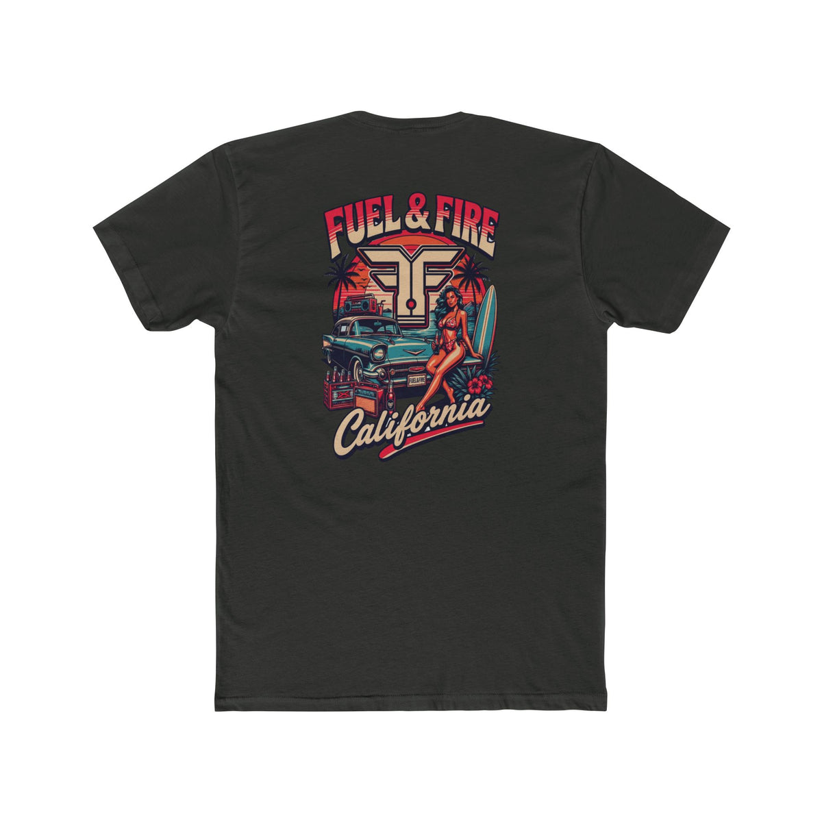 Fuel & Fire California Tee — Vintage Surf Car Graphic Cotton T‑Shirt
