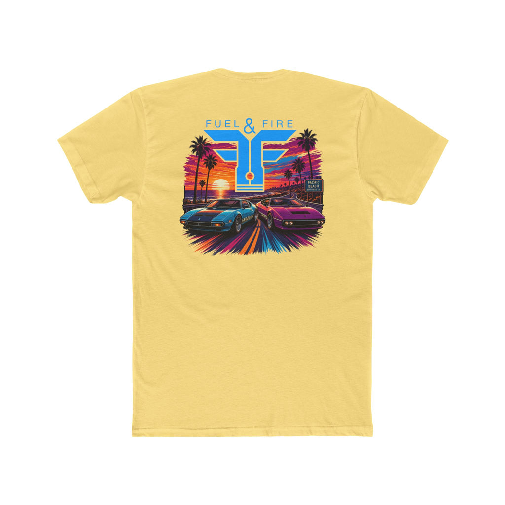 Retro Sunset Racing Tee — Coastal Exotic Car Graphic Shirt