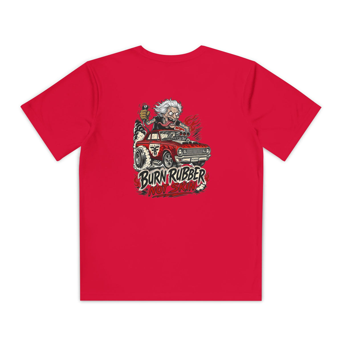 Youth Competitor Tee — 'Burn Rubber Not Skin' Racing Graphic Shirt