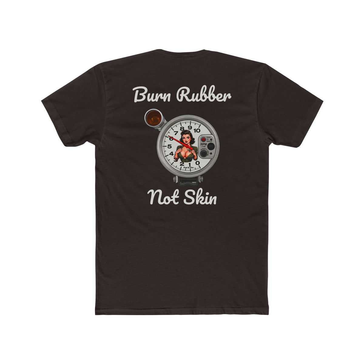 Burn Rubber Not Skin Graphic Tee — Pinup Tachometer Shirt