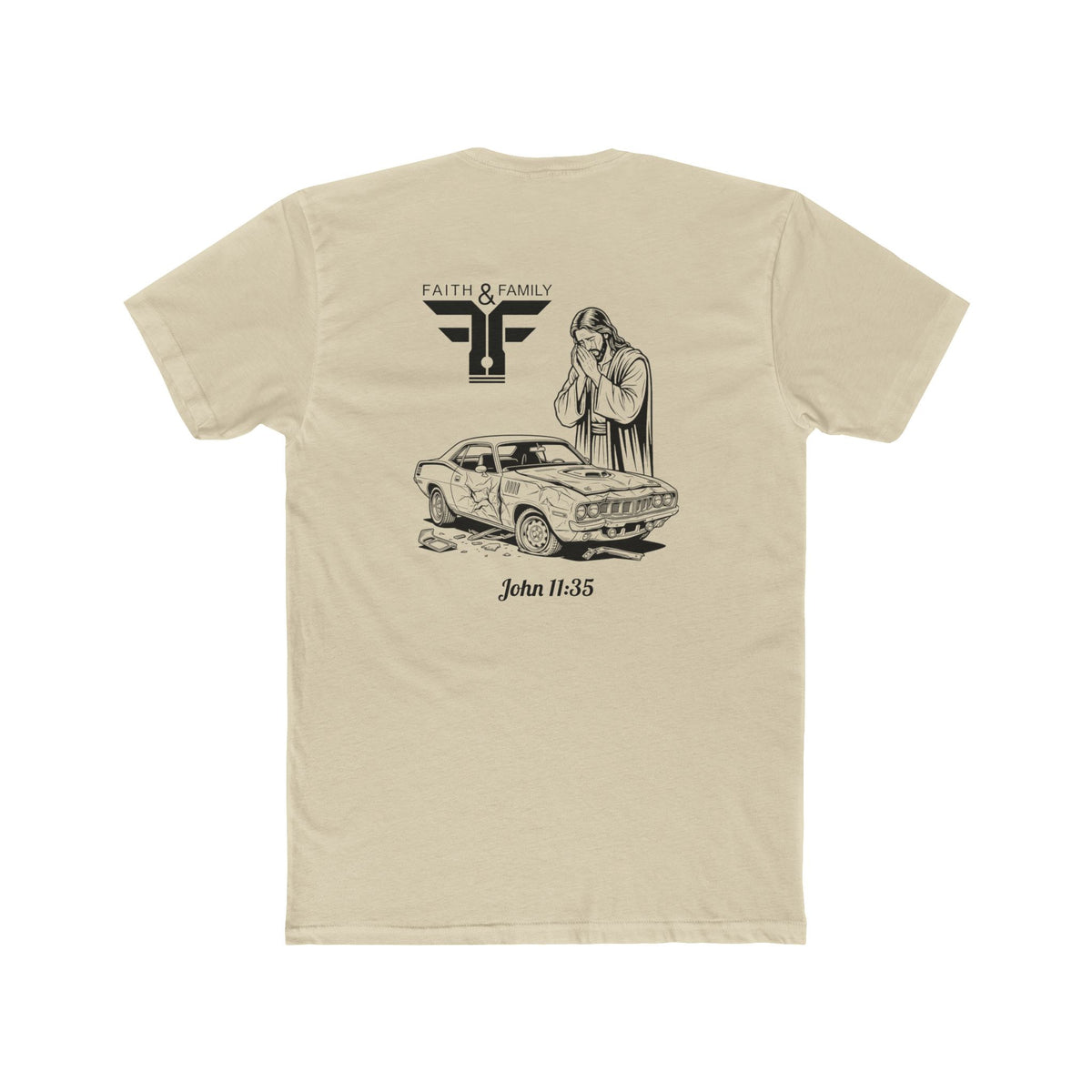 Faith & Family Muscle Car Tee  — John 11:35 Cuda Prayer Graphic T‑Shirt
