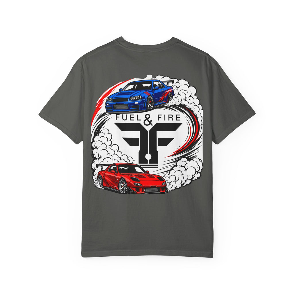 Fuel & Fire Car Graphic T-Shirt — Drift Racing Muscle Car Tee