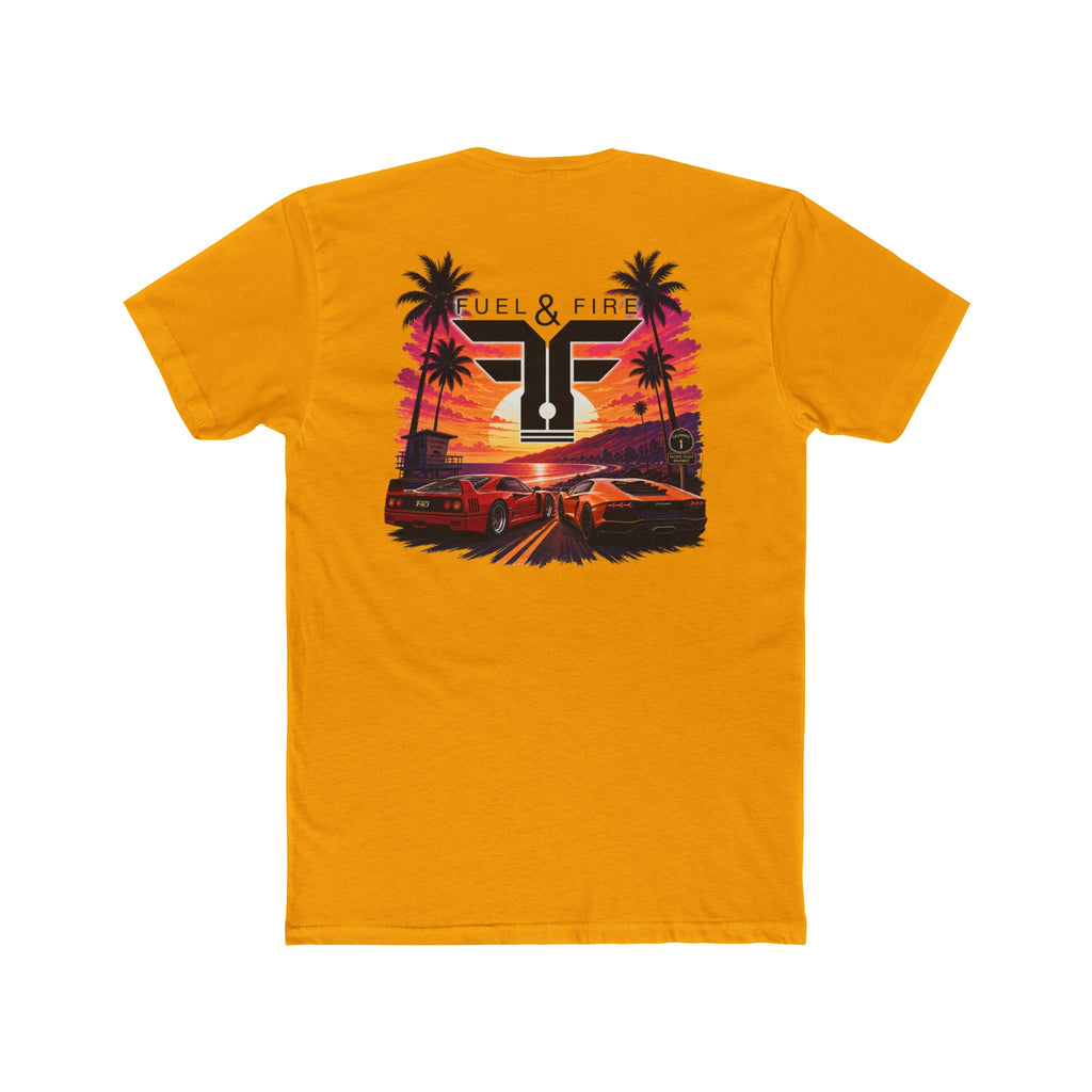 Fuel & Fire Sunset Racing T-Shirt — Retro Palm Beach Exotic Car Tee