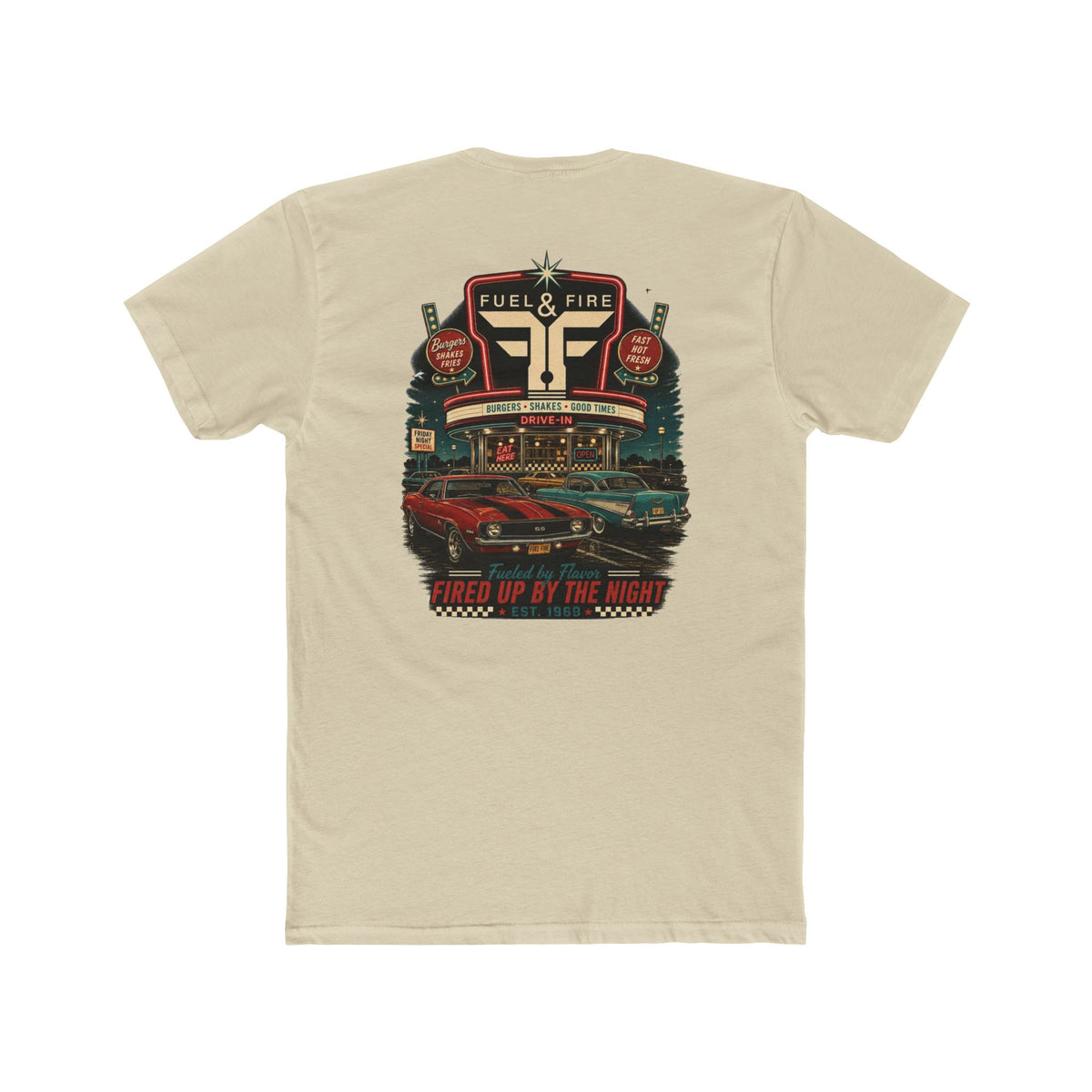 Fuel & Fire Retro Diner T-Shirt — Fired Up By The Night Graphic Tee