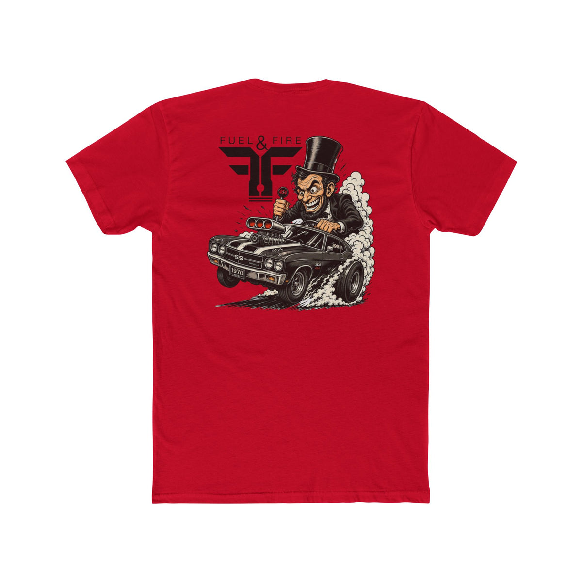 Fuel & Fire Muscle Car Tee — Honest Abe Hot Rod Graphic T-Shirt