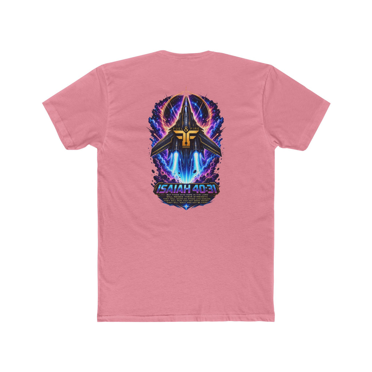 Isaiah 40:31 Christian Tee — Angelic Wings Neon Scripture Shirt