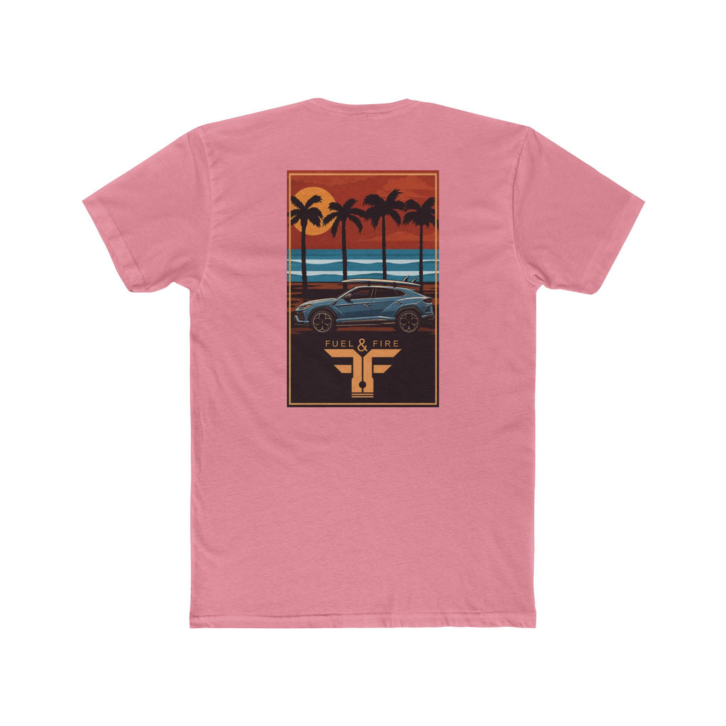 Tropical Sunset Urus Tee — Palm Beach Retro Muscle Car Graphic T-Shirt
