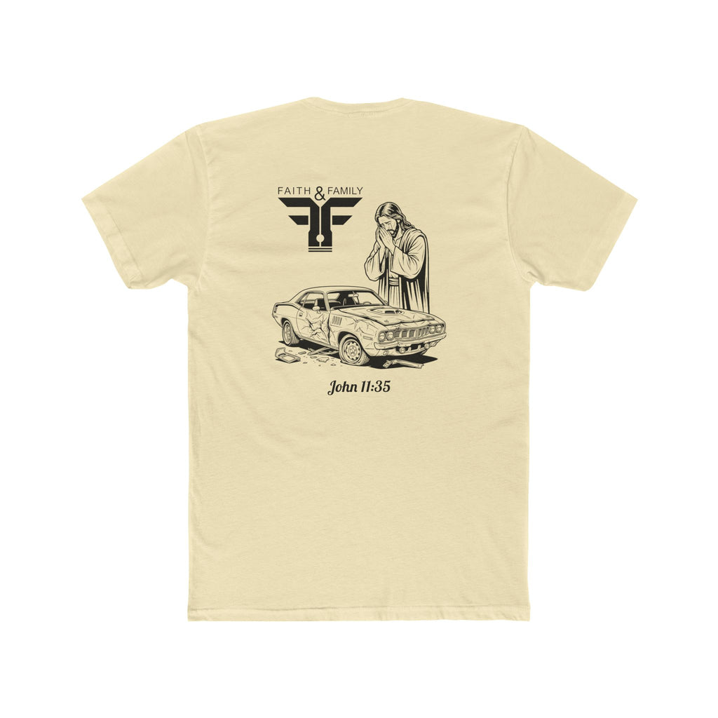 Faith & Family Muscle Car Tee  — John 11:35 Cuda Prayer Graphic T‑Shirt
