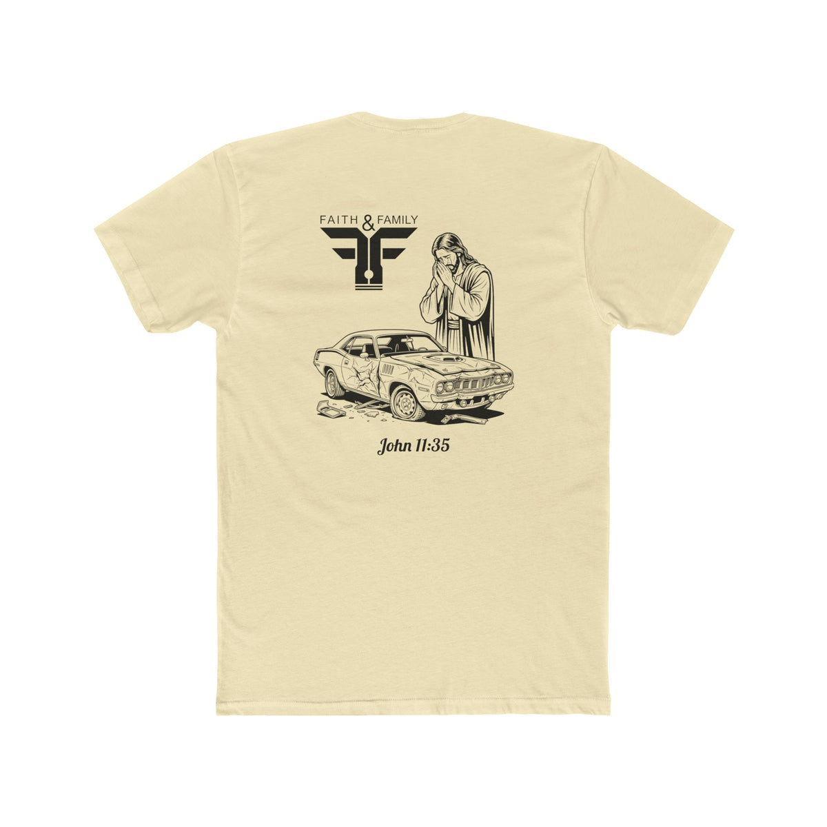 Faith & Family Muscle Car Tee  — John 11:35 Cuda Prayer Graphic T‑Shirt