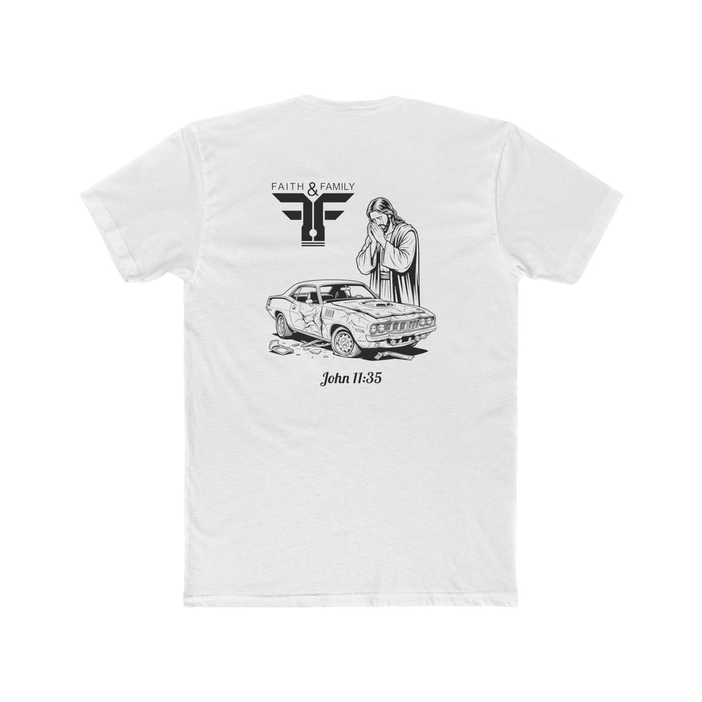 Faith & Family Muscle Car Tee  — John 11:35 Cuda Prayer Graphic T‑Shirt
