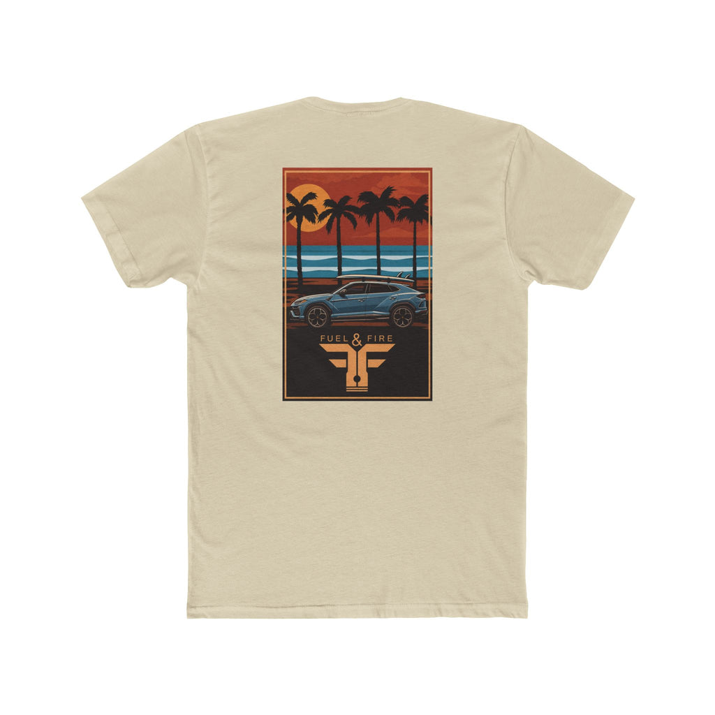 Tropical Sunset Urus Tee — Palm Beach Retro Muscle Car Graphic T-Shirt