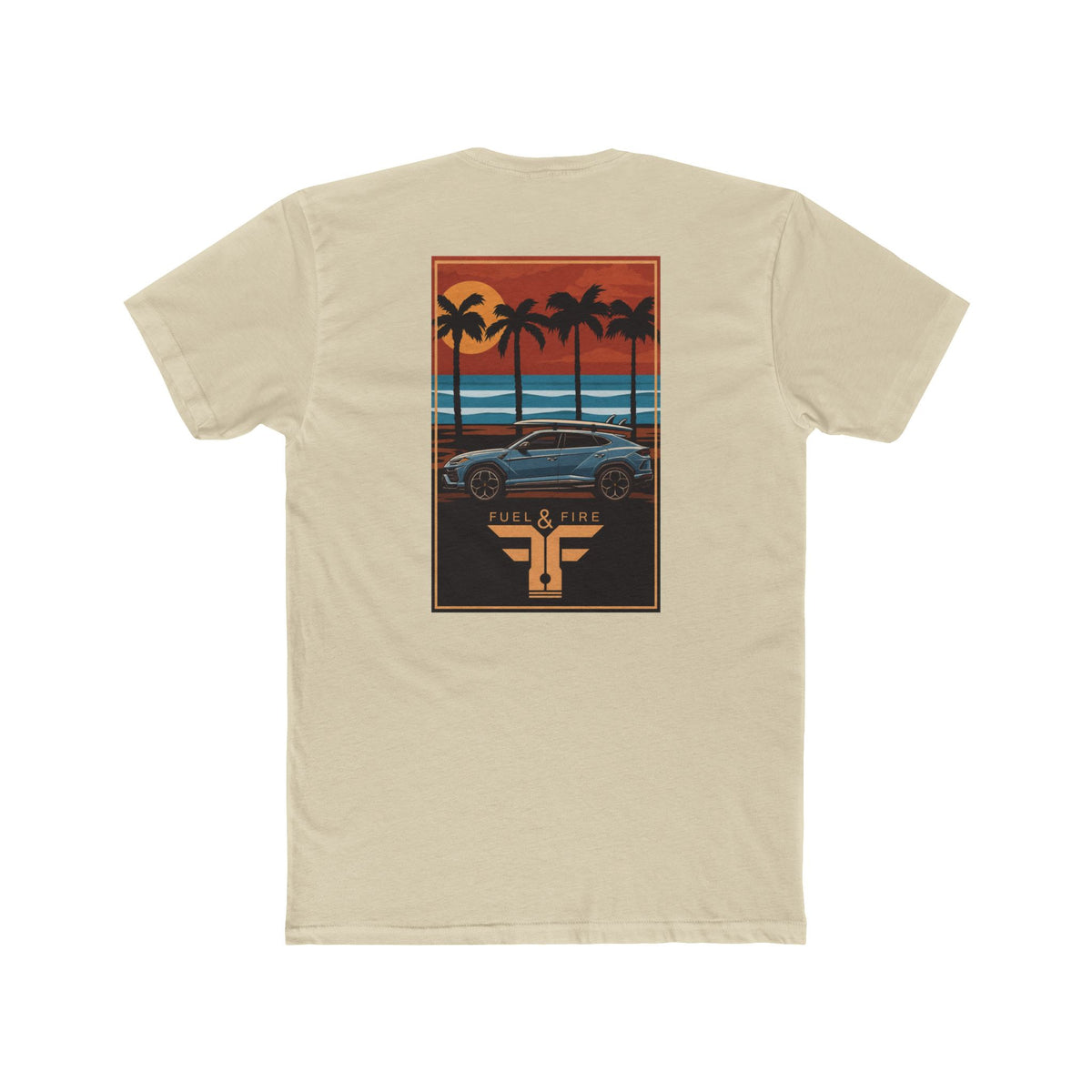 Tropical Sunset Urus Tee — Palm Beach Retro Muscle Car Graphic T-Shirt